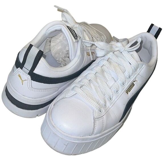 Puma Mayze White and Black Leather and Suede Lace Up Sneaker Women's Size 8.5 - Picture 5 of 10